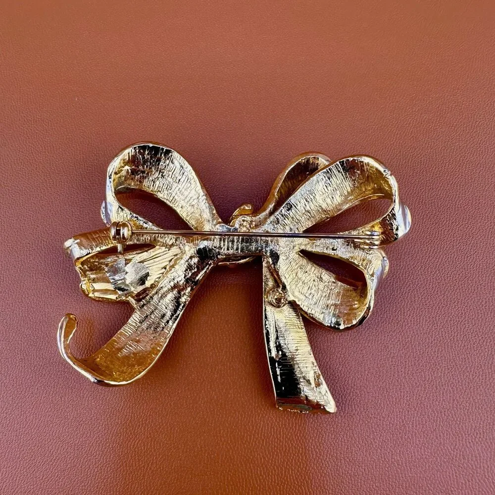 Vintage Bow Brooch Pin Large Gold Silver Tone Statement Ribbon Two Tone 3